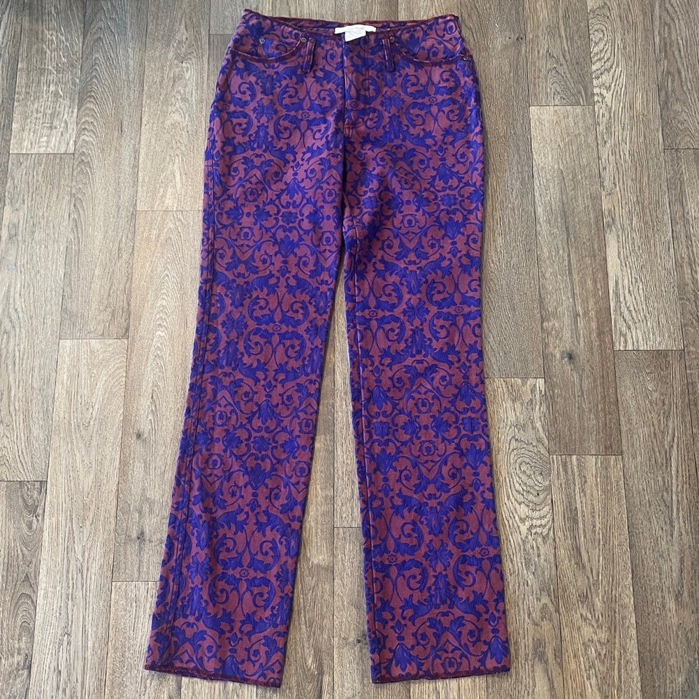 Free People damask-like textured printed denim jeans juniors 3/4 old style!